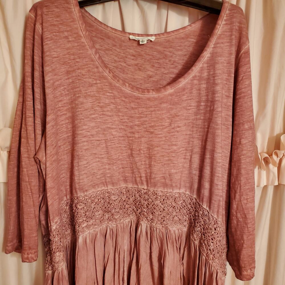 Indigo Thread Cotton Lace Rose Pink Boho Romantic Top Sz XL